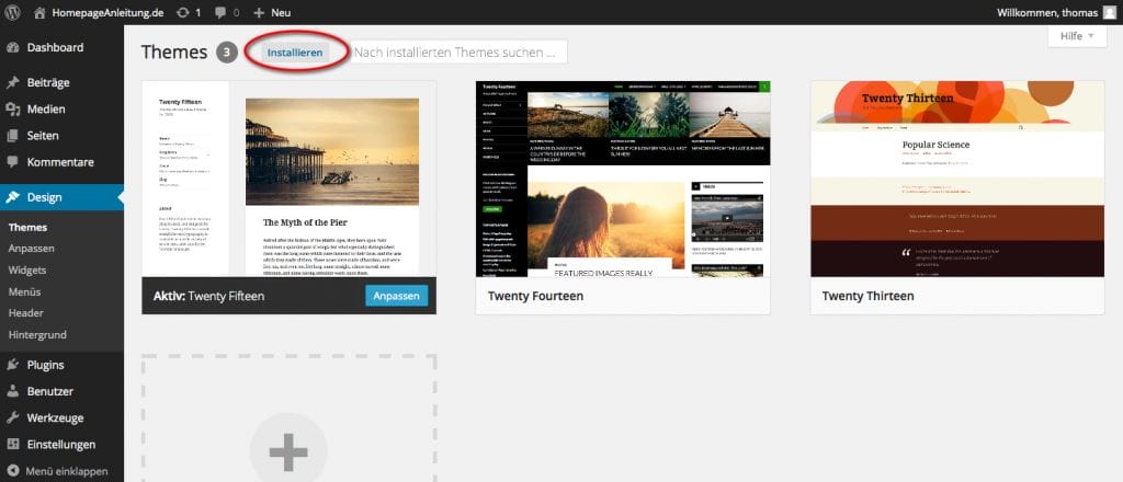 Kostenlose WordPress Themes im WP Dashboard suchen