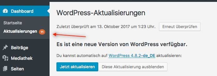 WordPress absichern und schützen WordPress aktualisieren