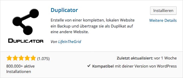 Wordpress umziehen - Duplicator installieren