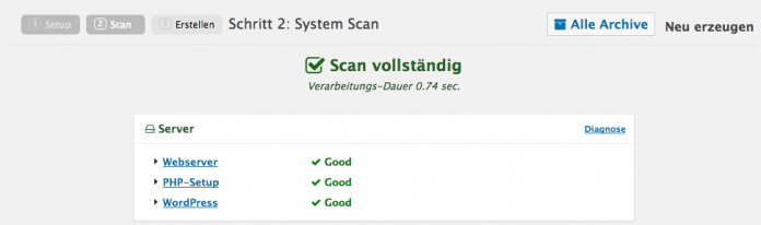Wordpress umziehen - System Scan