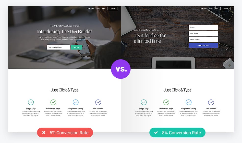 Das neue Divi Theme im Test Divi Theme A/B Test Funktion
