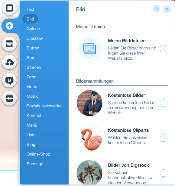 Gratis Website erstellen mit Wix Bild einfügen mit Wix