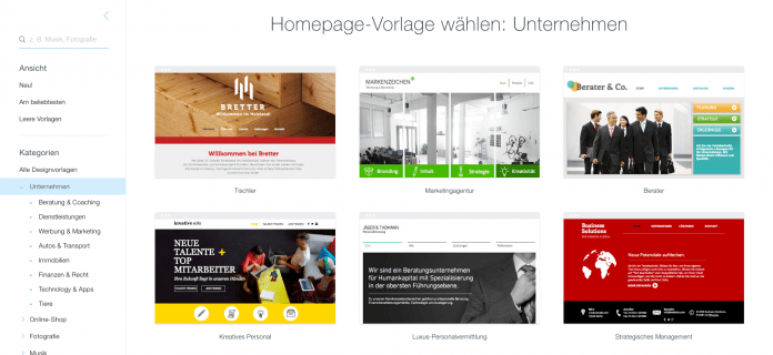 Wix.com Website Vorlagen