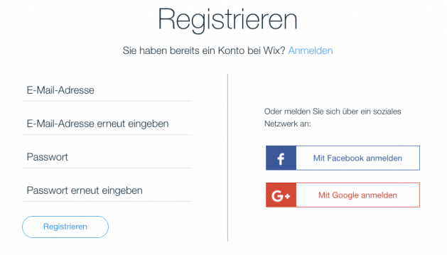 Anmeldung bei Wix.com