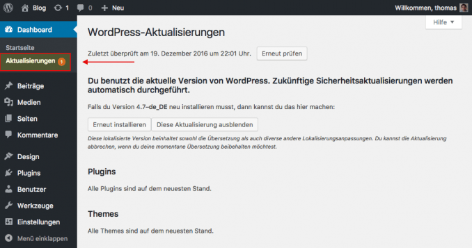 Wordpress Aktualisierungen