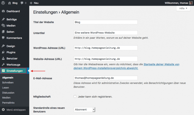 WordPress Einstellungen