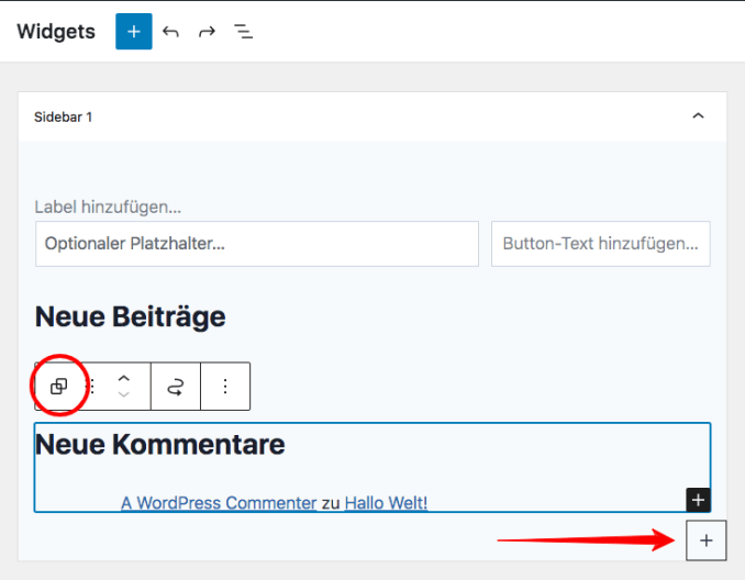 Widgets mit Gutenberg anpassen